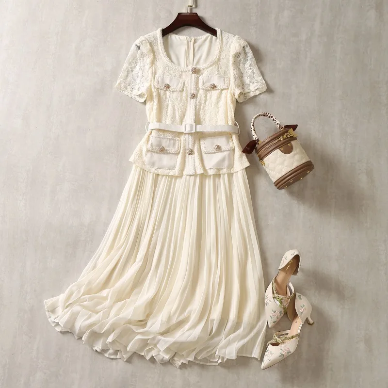 Summer Flower Embroidery Lace Chiffon Dress - Image 3