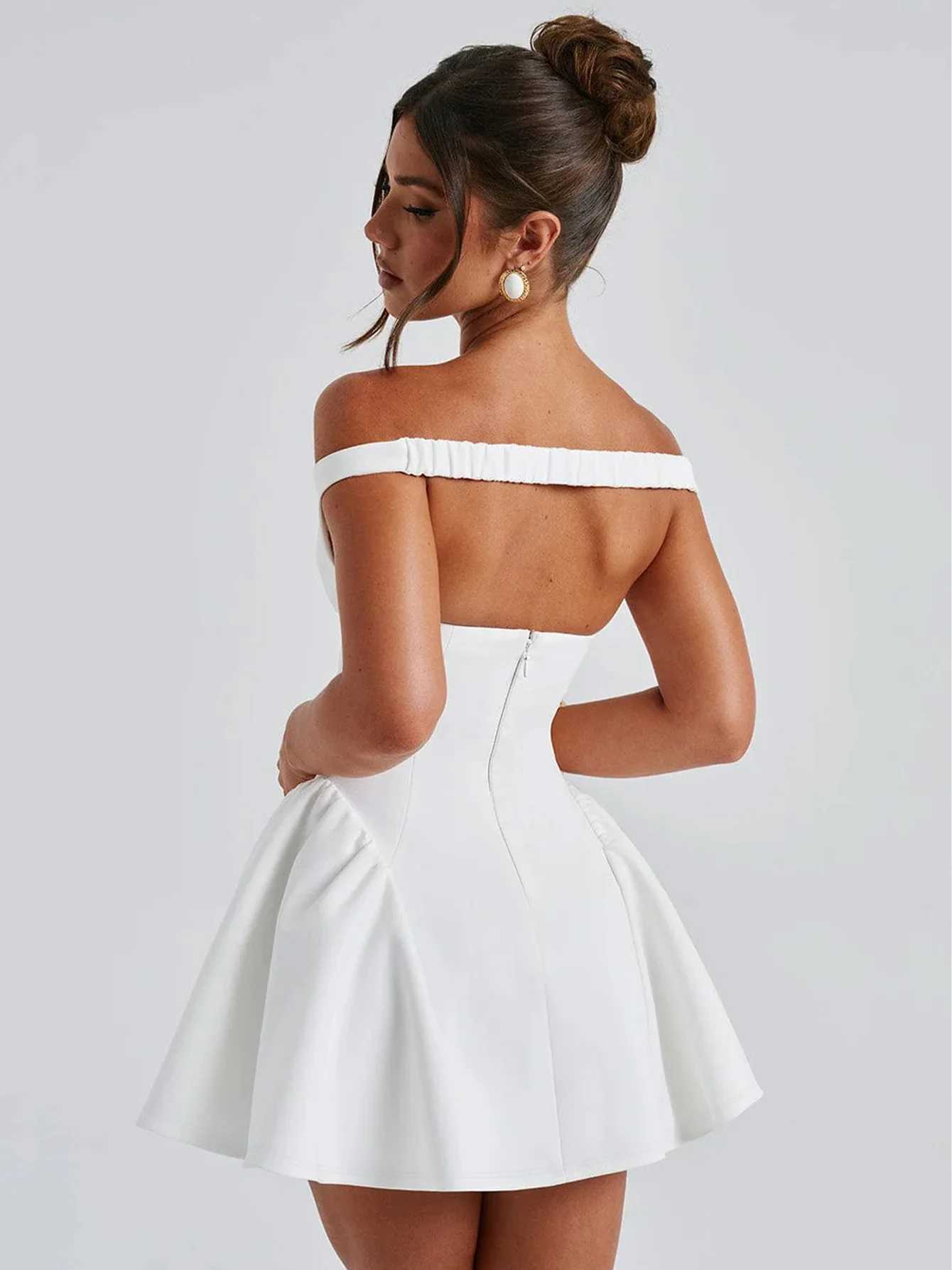 Sexy Club Evening Party Dresses Women Clothing 2025 Summer Dress Elegant Off Shoulder Backless Pleated Short Mini White Dress - Image 2