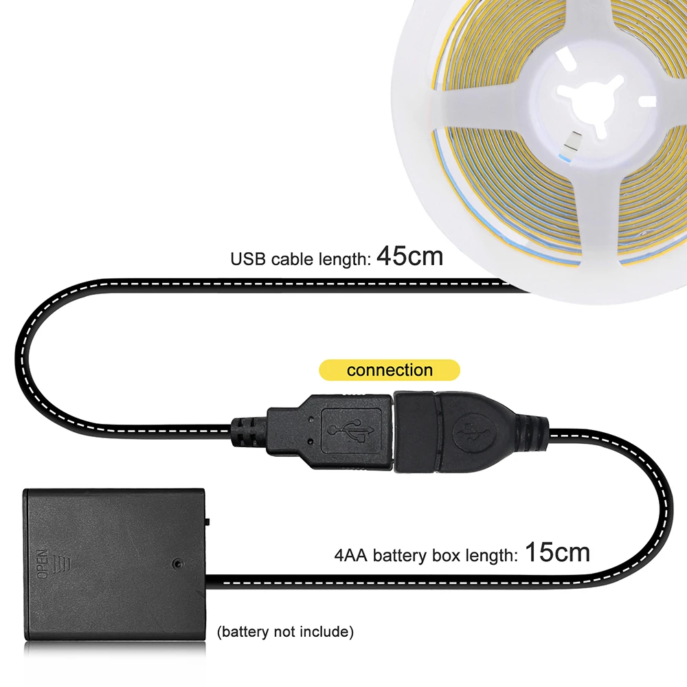 5V USB Battery Powered COB Led Strip Light 3mm 5mm 8mm PCB - Image 7