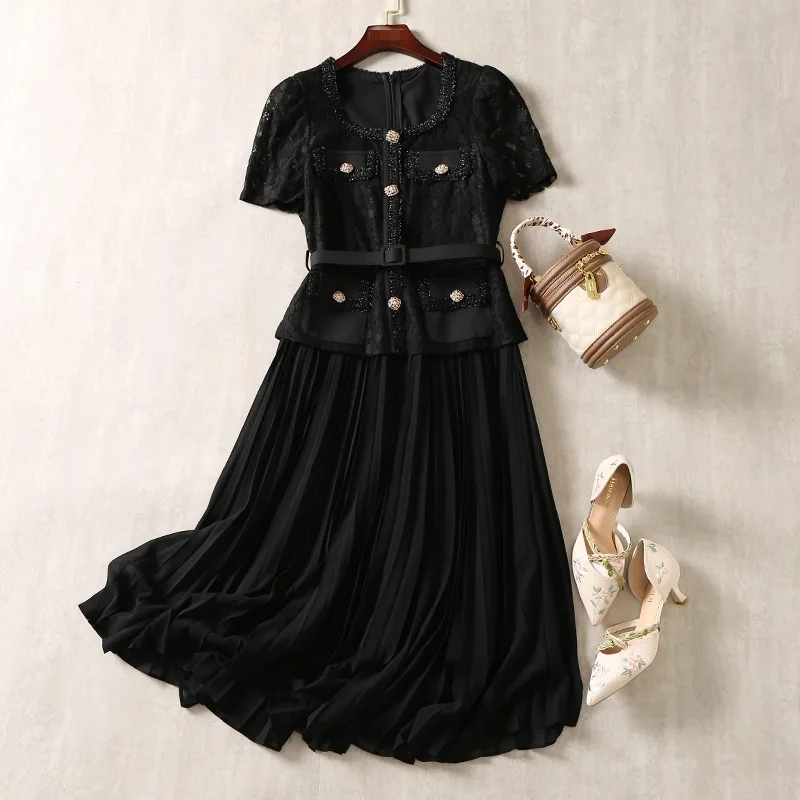 Summer Flower Embroidery Lace Chiffon Dress - Image 2