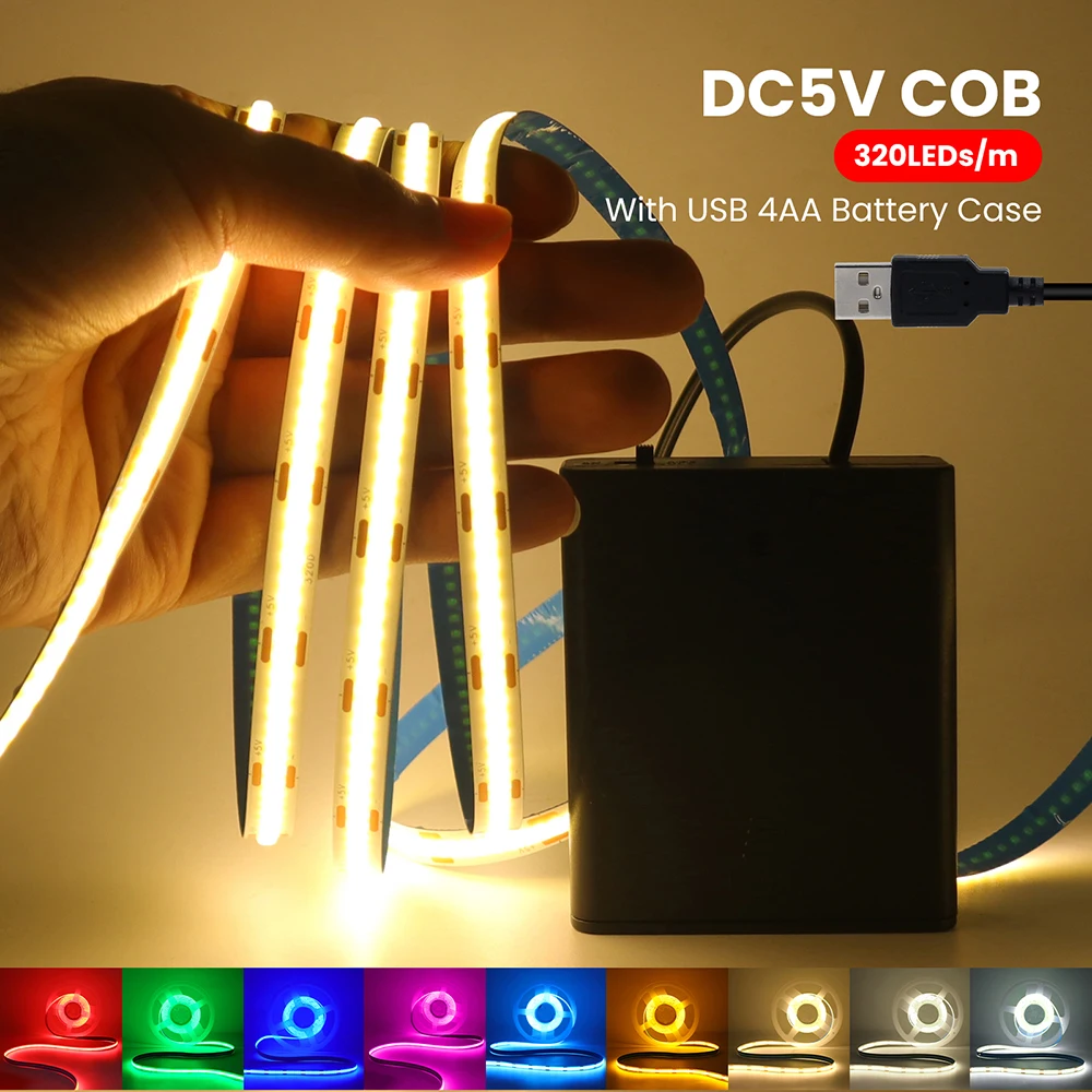 5V USB Battery Powered COB Led Strip Light 3mm 5mm 8mm PCB - Image 9