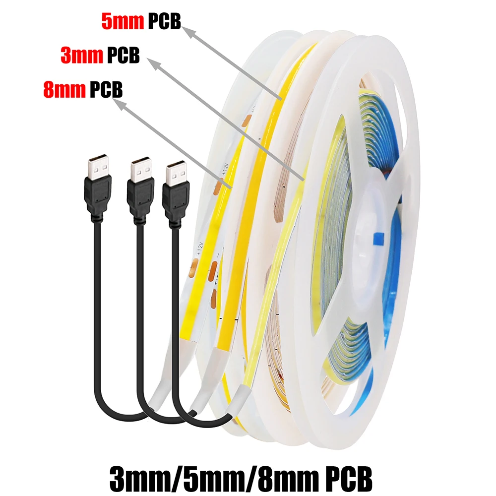 5V USB Battery Powered COB Led Strip Light 3mm 5mm 8mm PCB - Image 11