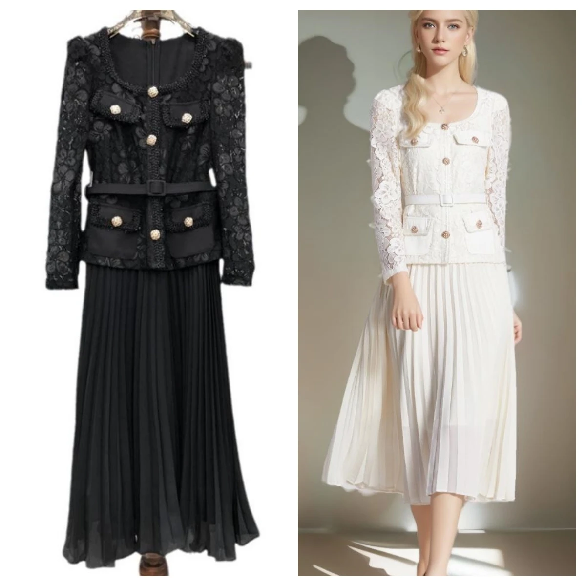 Summer Flower Embroidery Lace Chiffon Dress