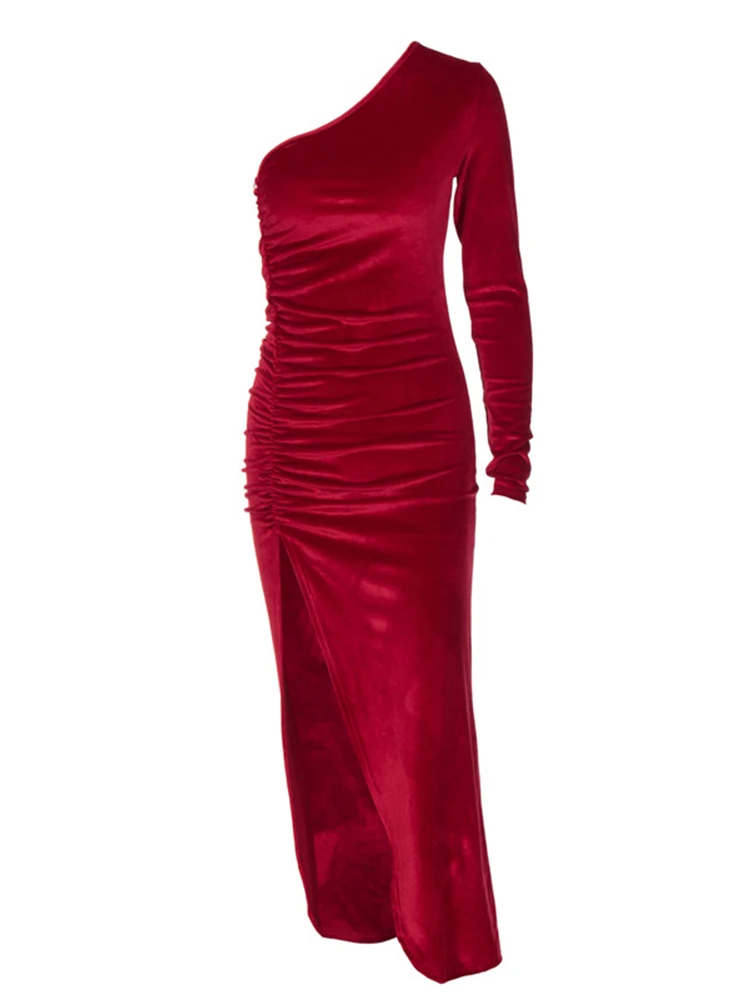 Women Velvet Bodycon Split Pencil Midi Dress - Image 6