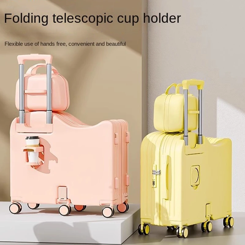 Children's Luggage Can Sit Ride with USB Cup Holder Travel Suitcase